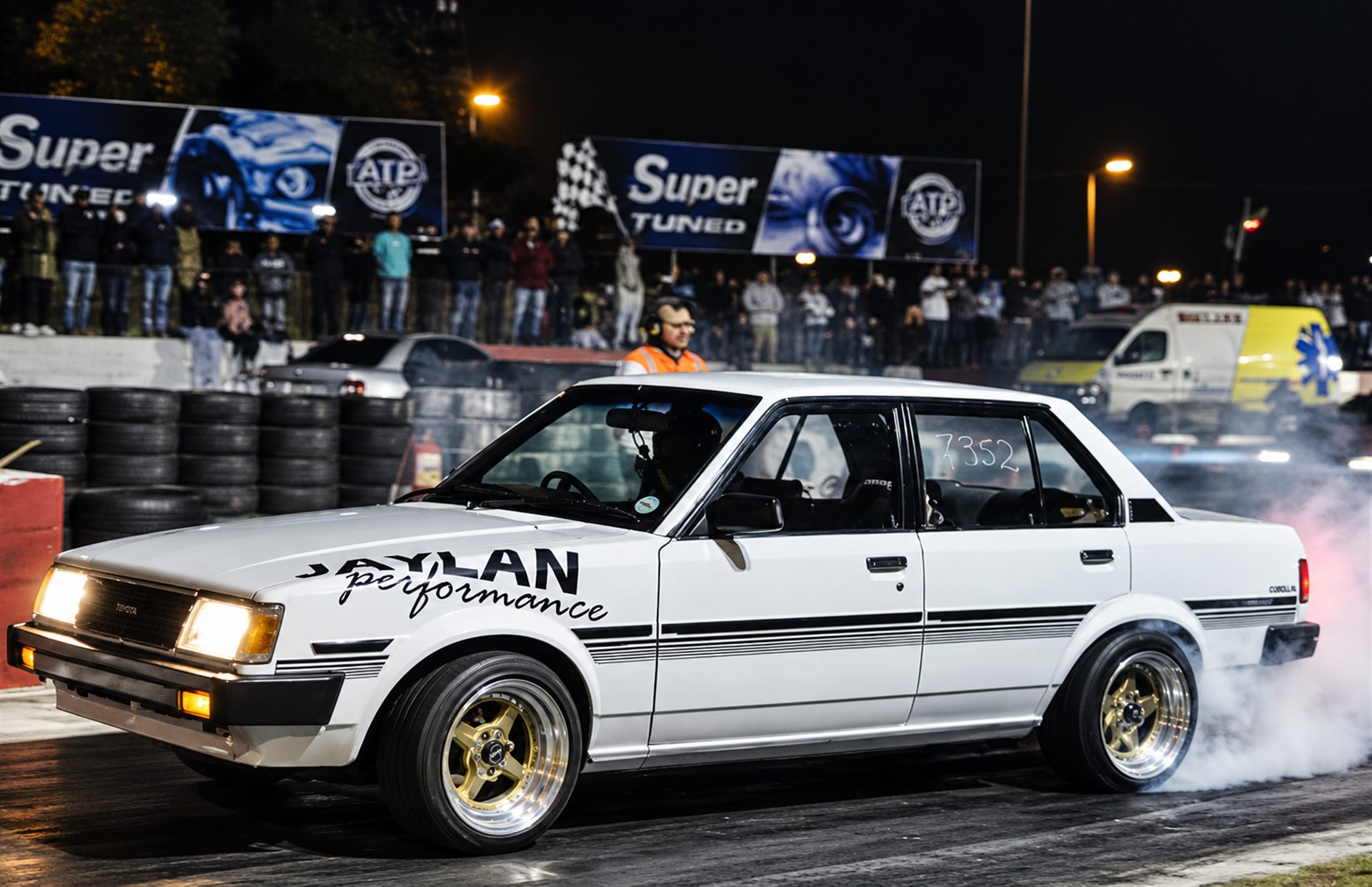 Jaylan Performance built Toyota launching down the strip